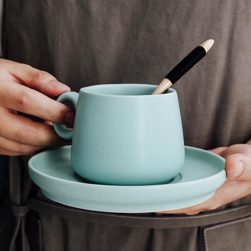 Tazas de Cafe,Coffee Mug Tazas de café cerámica Juego tazas Taza capuchino simple leche con flores vaso té(WHITE)
