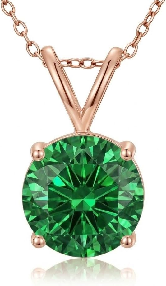10K 14K 18K Gold Solitaire Emerald Necklace, Customizable 1-10 Carat, Green Gemstone Solitaire Pendant Necklace Jewelry Gifts for Women Wife Mother