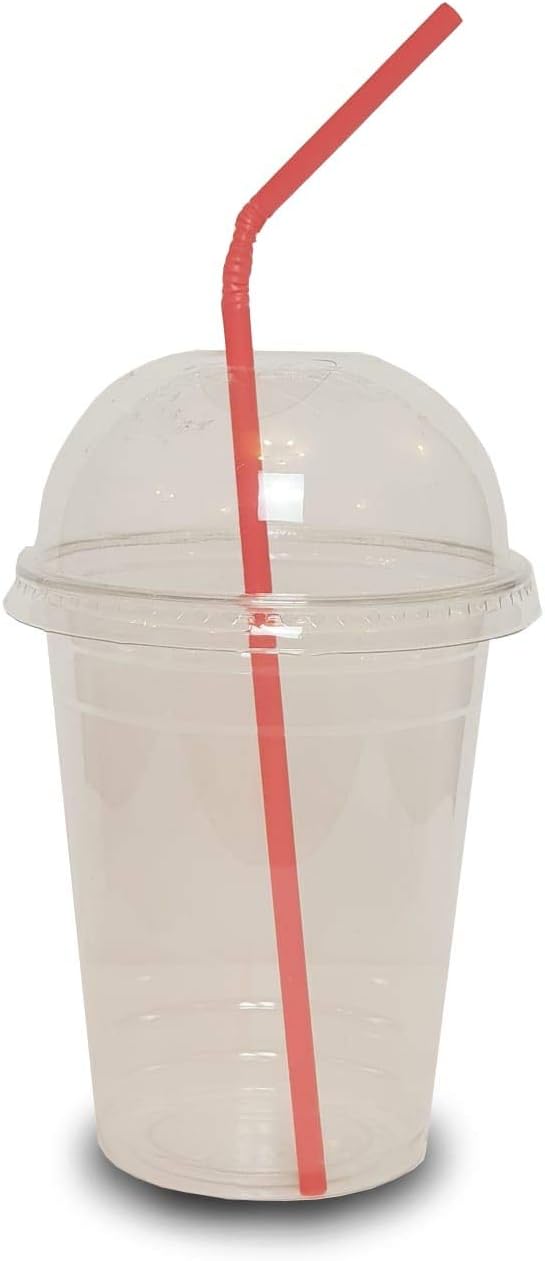 Techno Pack of 1000 Smoothie Plastic Cup with Clear Plastic Dome Lid for Smoothie, Milkshake, Juice, Soda, Cocktail, Perfect for Parties, Weddings, Birthdays, BBQ, Restaurants, Size - 10 oz
