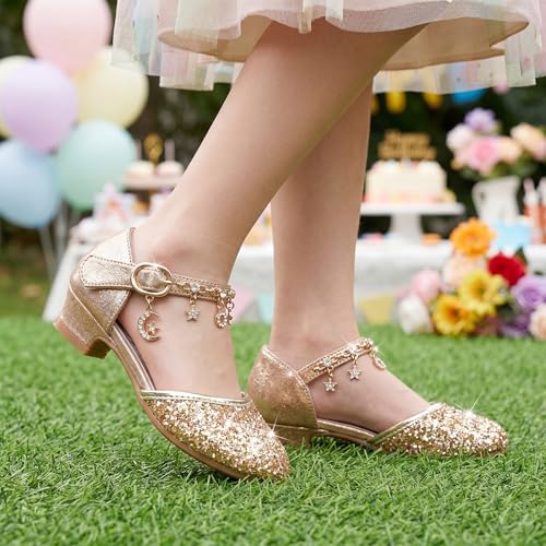 Image of Stelle Girls High Heels Sequins Dress Sandals Princess Dress Shoes Flower Wedding Party Shoes