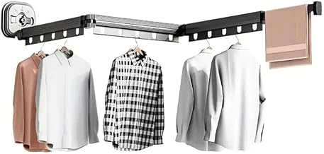 Séchoir à Linge Mural en Aluminium PYTHON 125cm XXL - Extensible et Pliable – Avec 15 Crochets et Emplacements pour Cintres - Ventouses Puissantes - Pour Balcon, Salle de Bain, Buanderie