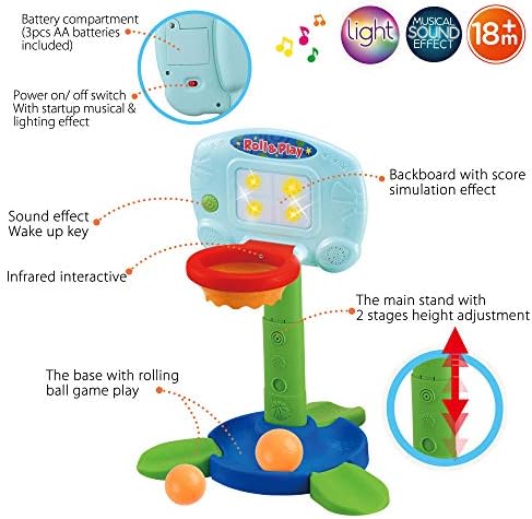 DELA DISCOUNT 51QjzL-aN0L._AC_ LotFancy Basketball Hoop for Kids Toddlers, Infant 2 in 1 Sports Toy Set, with Light and Music Sound, Baby Electronic Interactive Learning Toy, Indoor & Outdoor Basketball Court Game, Battery Included  