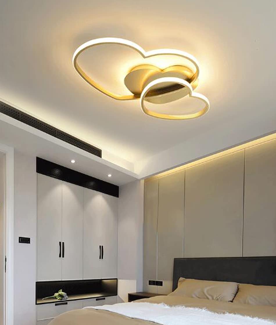 LED Lampada Da Soffitto Dimmerabile Plafoniera Forma Di Cuore Lampada Da Soggiorno Moderna Con Telecomando Metallo Lampadario Per Camera Dei Bambini Ragazzi Ragazze Cameretta Cucina,Oro,50cm