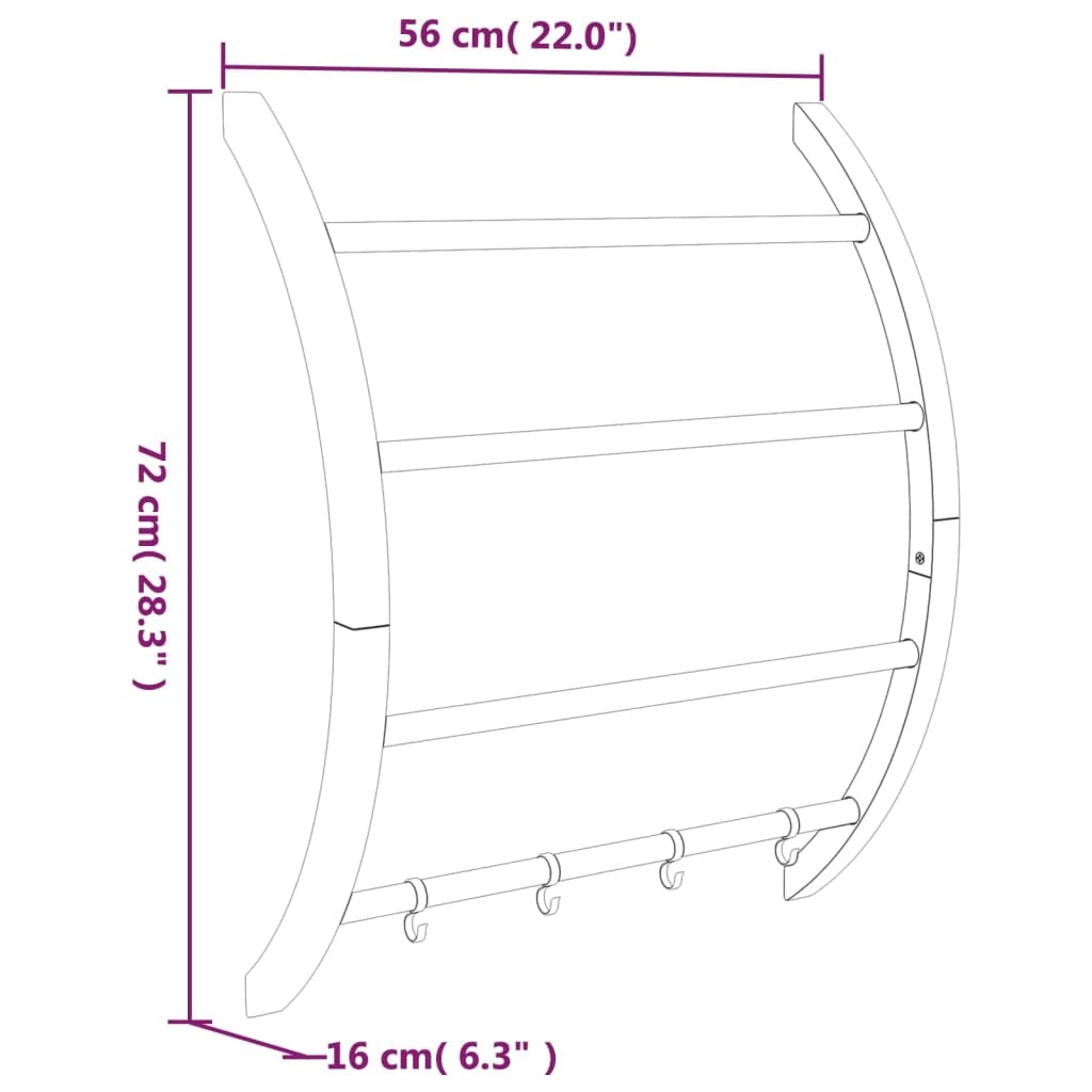 Handtuchhalter mit Haken silbern aus Aluminium 56x16x72 cm Wandmontage platzsparend mit 4 Stangen und Haken für Handtücher Wäscheaufhängung Bad Balkon Camping