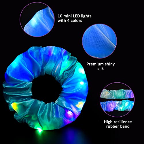 Eaone 15Pcs Led Hair Scrunchies For Women, Light Up Satin Scrunchy Hair Ties For Girls. Elastic Hair Bands Glow In The Dark Halloween Party Favor Hair Accessories For Glowing Neon Party, 3 Light Modes #TOP3