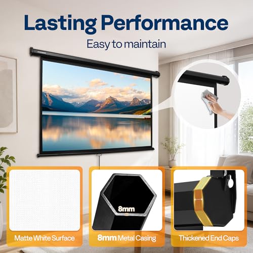 Image of VIVOHOME 72 Inch 16:9 Pull Down Projector Screen, Black | Manual Retractable 4K Projection Screen for Home Theater, Roll Up ALR Movie Screen for Ceiling and Wall Mount