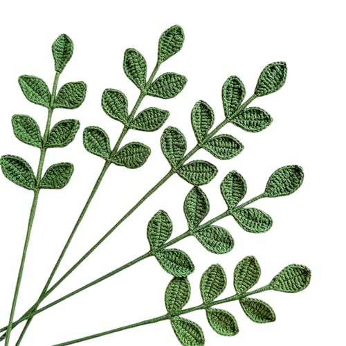 YXBOMG Ramo de flores de ganchillo hecho a mano para tejer hojas de olivo, ramas de árbol de eucalipto verde, accesorios de regalo para esposa, novia, mujer, decoración de flores para fiestas en casa