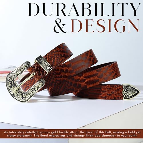 Image of 25mm Genuine Leather Waist Belt for Women - Fancy Vintage Buckle Belt For Jeans | Stylish Adjustable Party Belt For Ladies /Girls /Women | Waist Size 28-44 Inches
