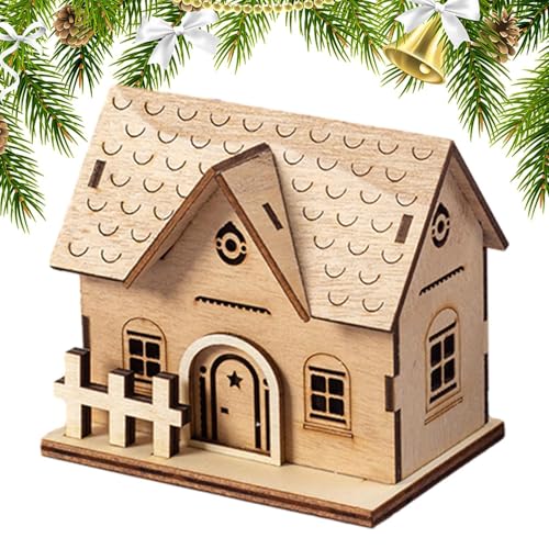 Missmisq Villaggio di Natale LED - Figurina di costruzione di una casa in legno per interni a LED - Decorazione scandinava alimentata a batteria con luce a LED, paesaggio invernale 'Avvento decorativo