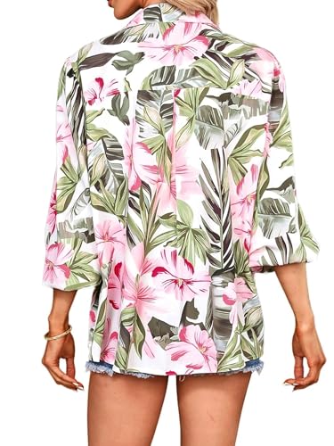 ZXZY Women's Hawaiian Shirts Long Sleeve Tropical Tops Button Down Dressy Casual Blouses2