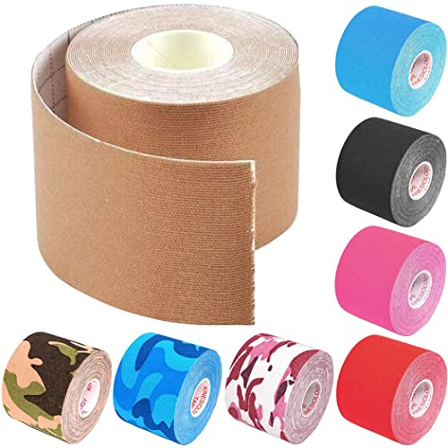 ZESLIV 10 rollos de cinta de kinesiología, cinta de kinesiología, cinta elástica, vendas musculares, cinta deportiva, cinta de kinesio, resistente al agua, 5 cm x 5 m, color azul oscuro