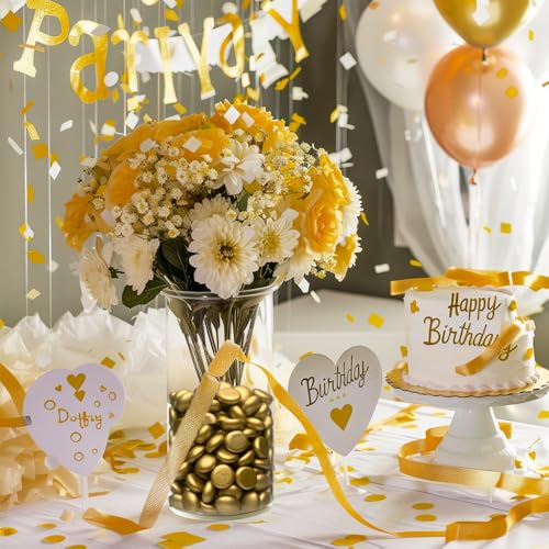 Image of HappyFiller 2 LB Mini Gold Flat Marbles Glass Gems,Weighted Fillers Pebbles | Flower Vases,Candle Holder Stones,Wedding Party Home Floral Decor Gemstones,1 /2 inch Each