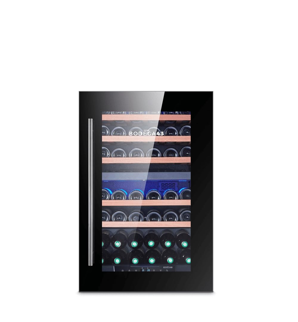 BODEGA43-42 Einbau Weinkühlschrank - Luxuriöse Weinklimaschrank mit 2 Zonen und digitalem Temperaturdisplay - 42 Flaschen, Vollglas-Designtür, 40 dB, 5 Ausziehbare Schubladen aus Birkenholz - 1
