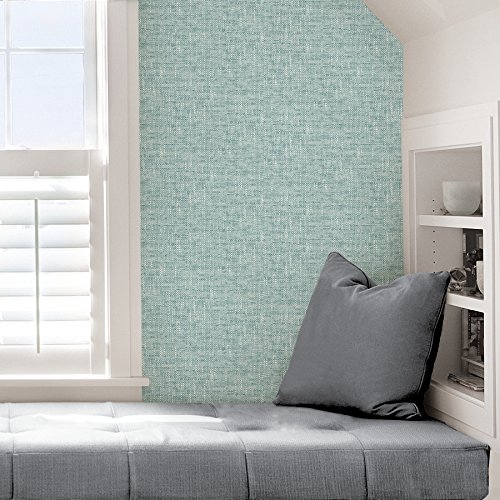 Nuwallpaper Nu2919 Aqua Poplin Texture Peel & Stick Wallpaper, Blue #TOP5