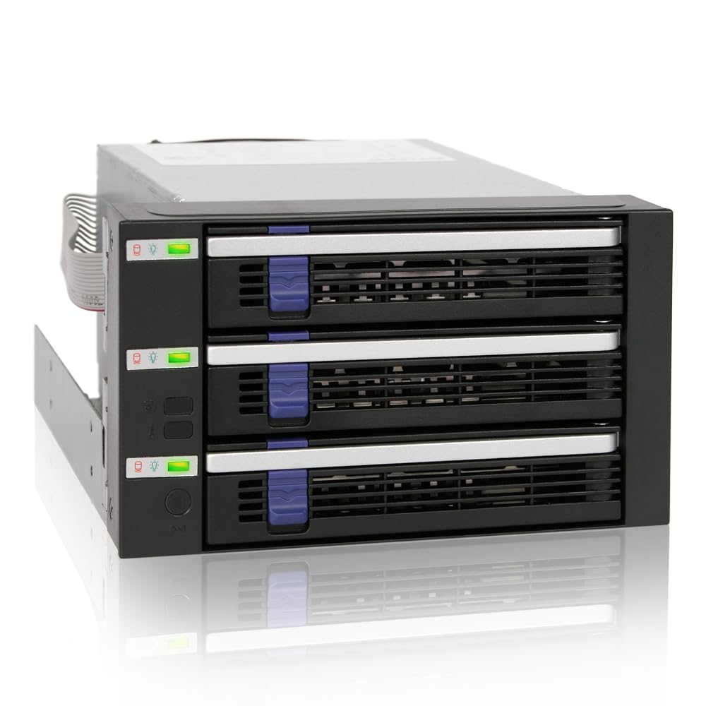 ICY DOCK 3 Bay 2.5”/ 3.5in SATA/SAS Hard Drive SSD Hot Swap Backplane Enclosure in 2X 5.25 Bay | FatCage MB153SP-B