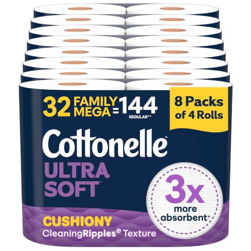 Cottonelle Ultra Soft Toilet Paper, 32 Family Mega Rolls=144 Regular Rolls