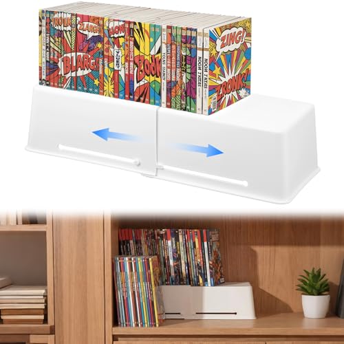 Thyle 1 Set Shelf Riser for Bookshelf Adjustable Length 10.6-15 Inch PP Plastic Bookshelf Riser Double Rows Display Stand for Manga Book Storage DVD CD Collection Anime Figurines Blind Box Organizer