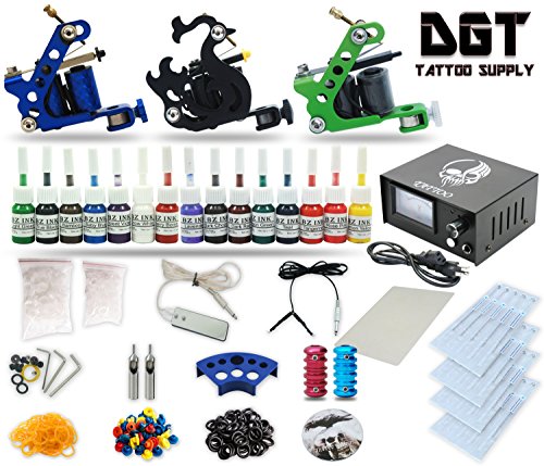 Complete Tattoo Kit 3 Machines Power Supply 15 colors ink set