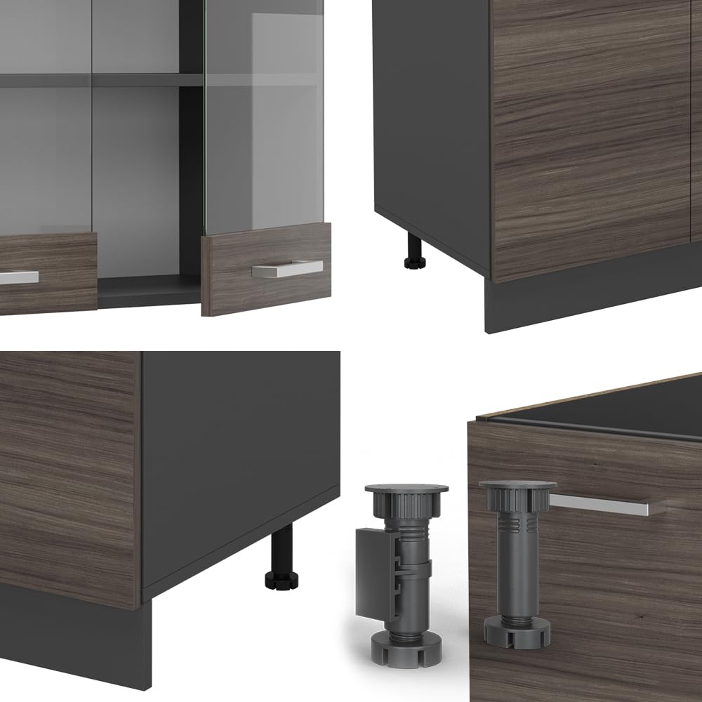 Vicco Cucina componibile R-Line, Grigio nobile, 300 cm con armadio alto, PL Antracite, adatto per combinazioni ed espansioni personalizzate