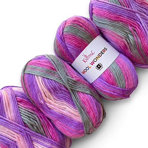 Image of Wool Wonders Yarn for Crocheting, 4-Pack (640Yds / 400G), Free Patterns - Wool Yarn for Knitting - Aran /Heavy #4 Medium Worsted Weight - Mauve Pink