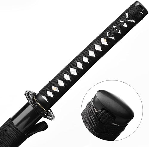 Miniatura 4 de -Samurai Katana - Espada japonesa hecha a mano, práctica, acero al carbono 1045, templadoarcilla templada, espiga completa, afilada, vaina (negro)