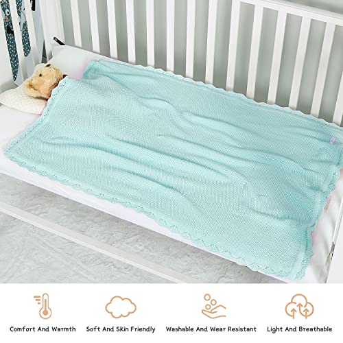 100% Cotton Baby Blanket Knit Lace Soft Warm Toddler Blanket, 30 X 40 Inches,Aqua Blue #TOP4