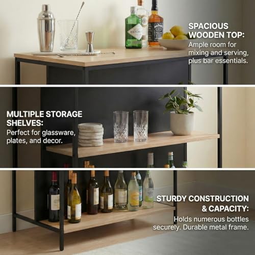 Image of FFO Modern Bedside Table with Drawer & Open Shelf, Wooden Top with Metal Frame, Compact Nightstand for Bedroom, End Table for Living Room