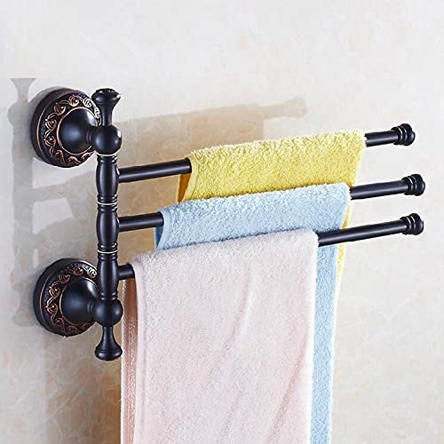 Porte-serviettes 3 rails pivotant 35 cm en laiton noir mat pour salle de bain