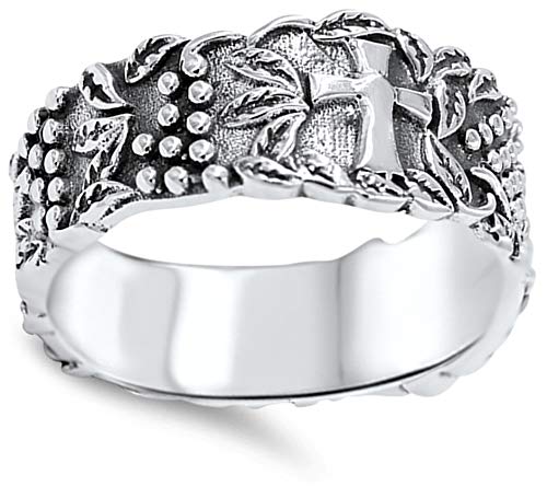 Wide Vineyard Cross Leaf Eternity Ring New .925 Sterling Silver Band Sizes 6-112