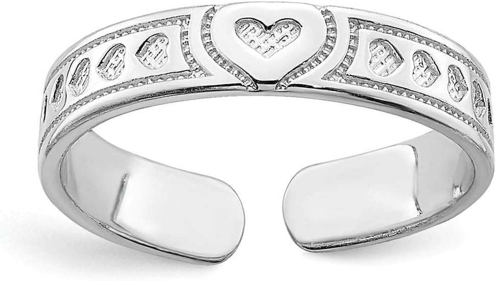 14K White Gold Polished Hearts Toe Ring