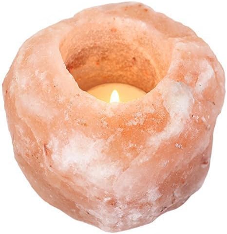 LAMARE Himalayan Salt Tea Light, Brown, Crystal, Unfinished, 9 cm Diameter, 0.86 kg, Tabletop Candle Holder