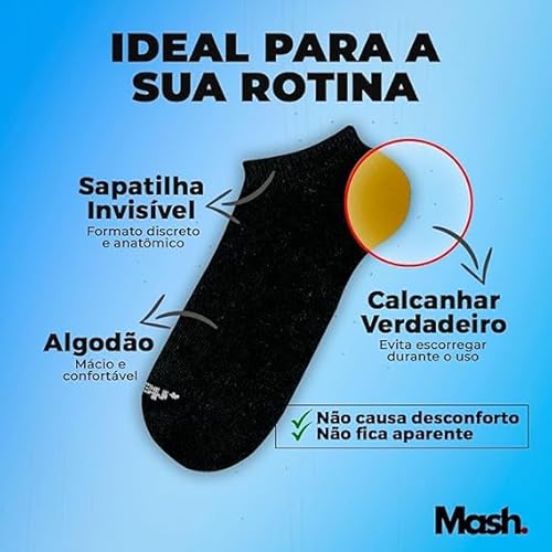 Kit 12 Pares Meias Sapatilha Invisível Mash Algodão ACT |12 Pretas | 39-44|