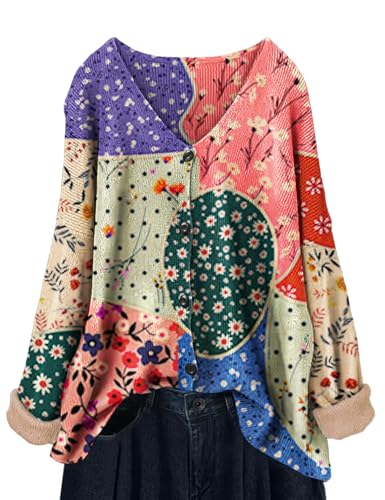 Image of YESNO Women's Fall V-Neck Cardigan Sweaters Casual Graphic Oversized Open Front Button Down Long Sleeves Knit Tops SCV