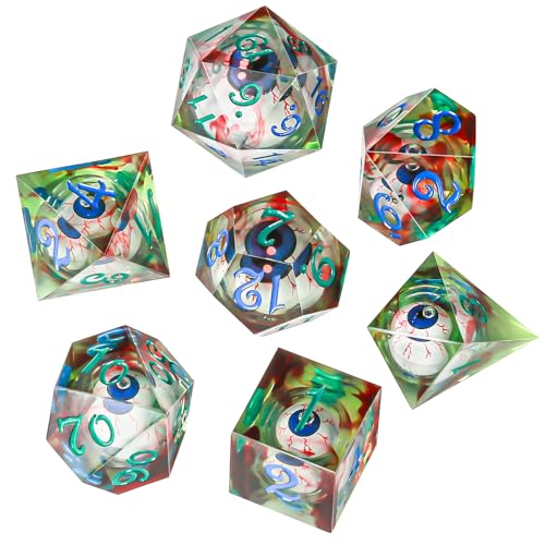 Set di dadi DnD OriCraft con occhi mobili all'interno di Dungeons and Dragons Dadi poliedrici per giochi di ruolo D20 Set di 7 dadi di Halloween verdi