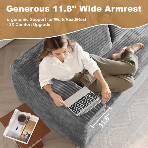 Image of 96 inch Sectional Couches for Living Room Cloud Couch Sofa with L-Shape Upholstered Boneless Couchs Modern Modular Sectional Couch with Chaise