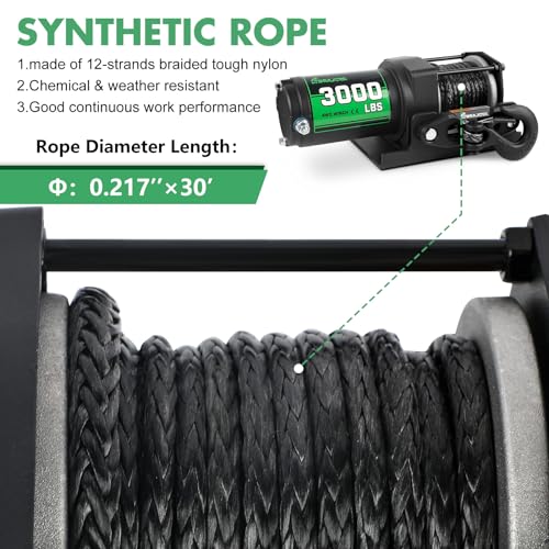 Image of STIMULATER 3000lb ATV Winch with Synthetic Rope,Electric Winch 12V, with Wireless Remote Control and Manual Switch, with Hawse Fairlead,IP67 Waterproof,Suitable for Most Trailer, Boat and ATV Winch