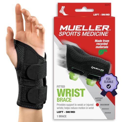 MUELLER Sports Medicine Green Fitted Wrist Brace for Men and Women, Wrist Pain Relief Support, Ideal for Carpal Tunnel, Tendonitis, Arthritis, Left Hand, Black, Small/Medium