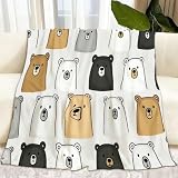 Generisch Handgezeichnet Fleece Kuscheldecke, Weich Wohndecke Bär Cartoon Tiere Tagesdecke für Kinder Mädchen Jungen Jugendliche - überwurfdecke Decke für Sofa Couch & Bett, 100 x 130 cm