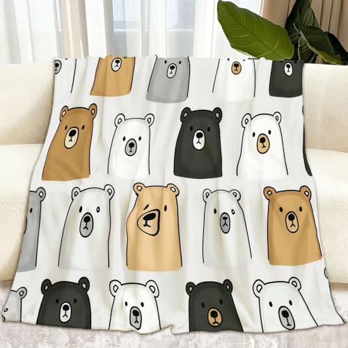 Generisch Handgezeichnet Fleece Kuscheldecke, Weich Wohndecke Bär Cartoon Tiere Tagesdecke für Kinder Mädchen Jungen Jugendliche - überwurfdecke Decke für Sofa Couch & Bett, 100 x 130 cm