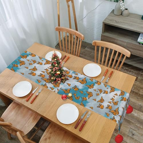 Chemin de table de Noël 35x152 cm avec pompon résistant intérieur extérieur - 8