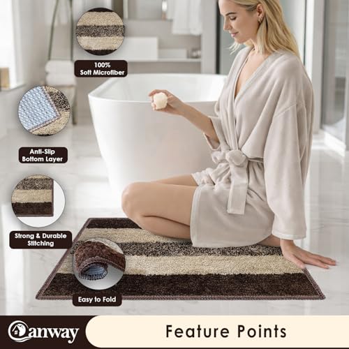 Image of CANWAY 1100 GSM Rectangular 2 Pieces|50 x 35 cm| Anti-Skid Microfiber Bathroom Door Mat, Water Absorbent Floor Mat|Brown