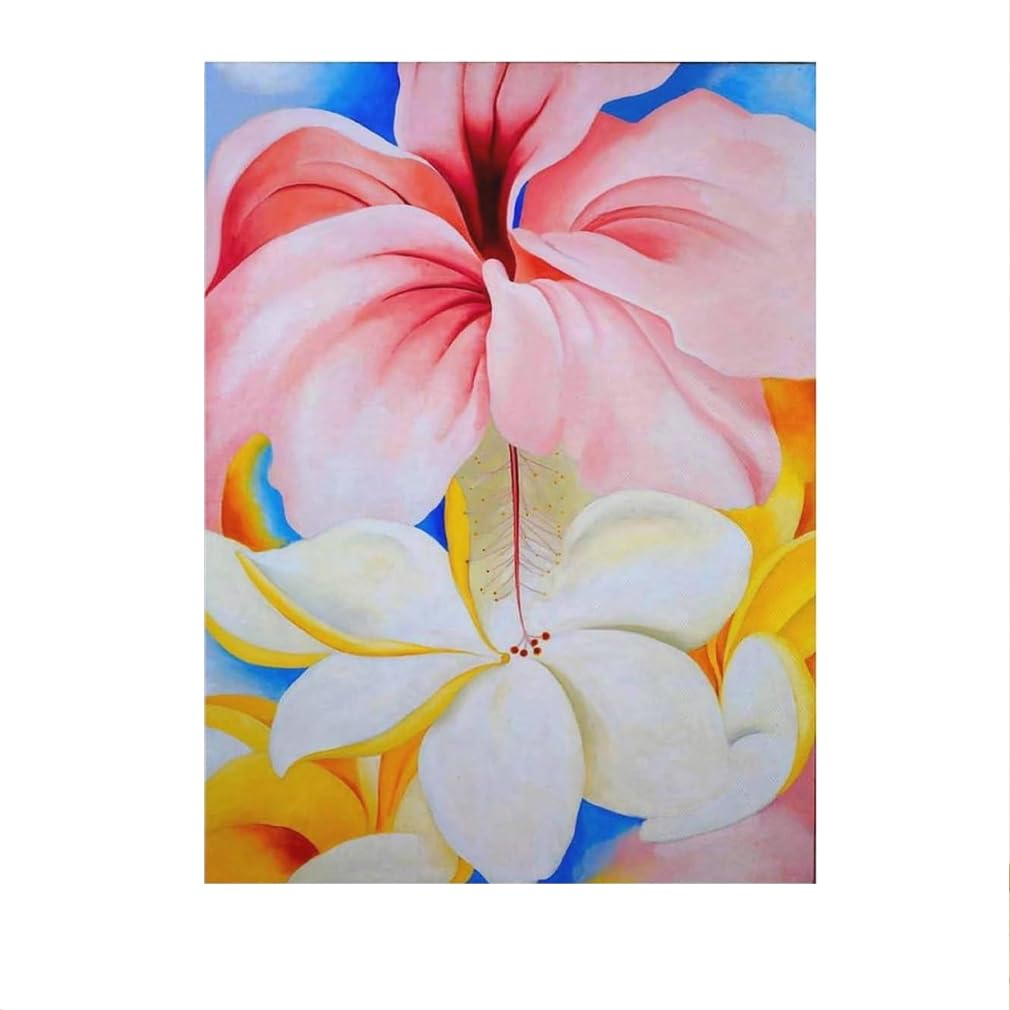Lhhjf Ljhfa White Georgia O'keeffe Poster Hibiscus With Plumeria Canvas Wall Art Famous Painting Georgia O'keeffe Prints For Home Decor Picture 40X60cm No Frame