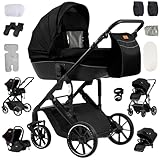 Veitoalioy Passeggino 4 in 1 Trio Neonati, Per Neonato 4 in 1 Passeggini, Carrozzino multifunzione Un clic frenata e paesaggio alto può essere spinto avanti e indietro, Pieghevole (688 Black)