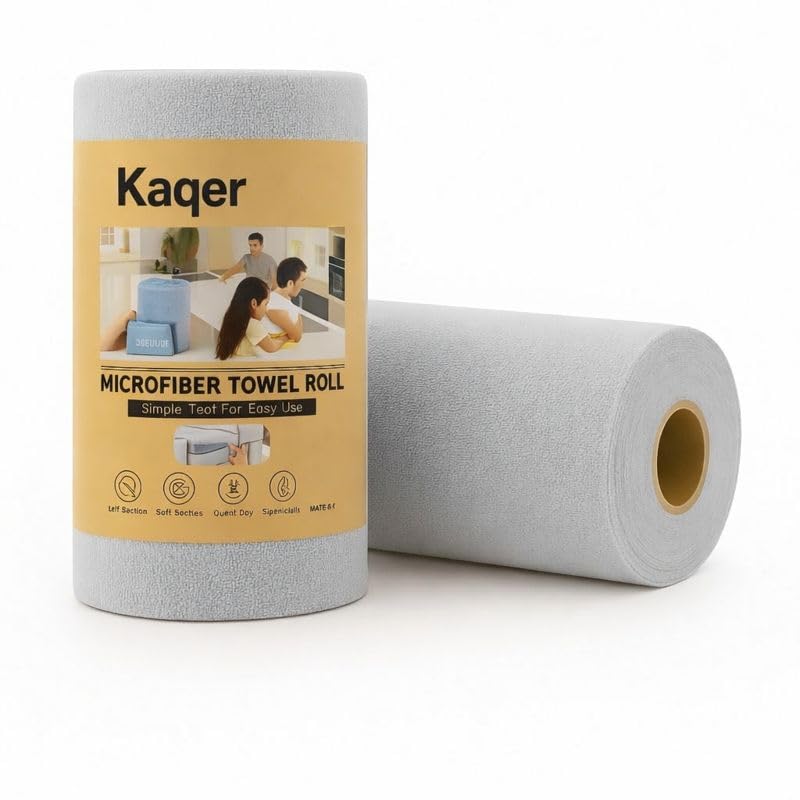 Image of Microfiber Cleaning Cloth Roll 25x25 cm, Reusable and Washable Tear-Away Kitchen Towel Roll, Very Soft Cleaning Cloths for Home, Kitchen, Office, Electronics, Car Cleaning (Grey, 20 Pack)