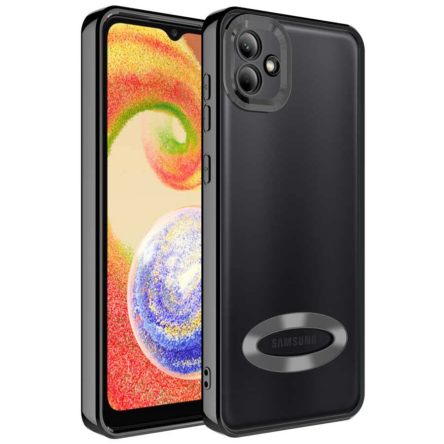 Zore Galaxy ile uyumlu A03 Kılıf Kamera Korumalı Logo Gösteren Zore Omega Kapak Siyah