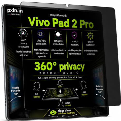 Image of Pxin 360 Pro Privacy Screen guard compatible with Vivo Pad 2 Pro | Anti Glare | Anti UV | Anti Blue | Anti Reflection | Privacy Filter | Unbreakable Build