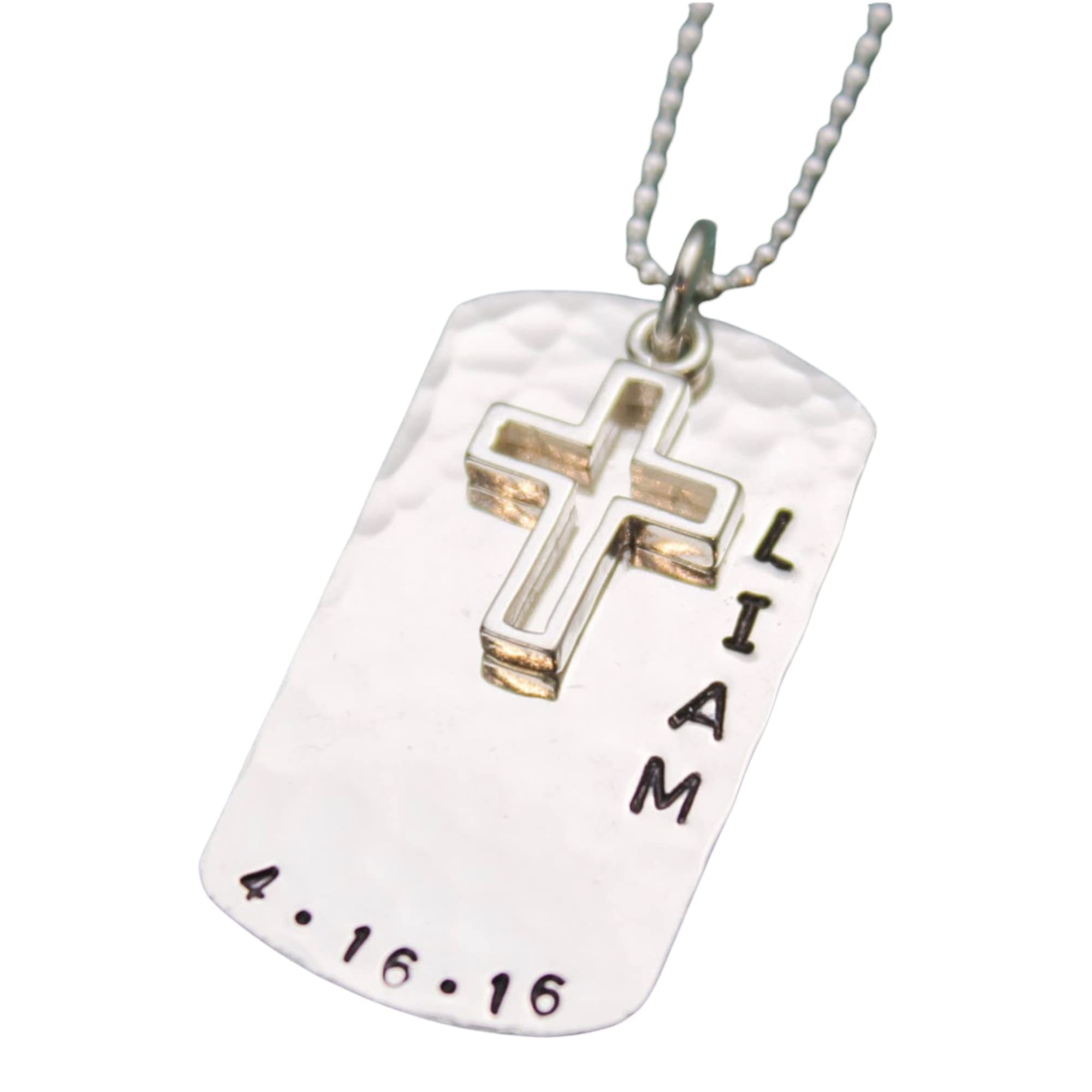 Personalized Cross Necklace for Boys, Cross Necklace Dog Tag, Holy Confirmation or First Communion Gifts, Sterling Silver