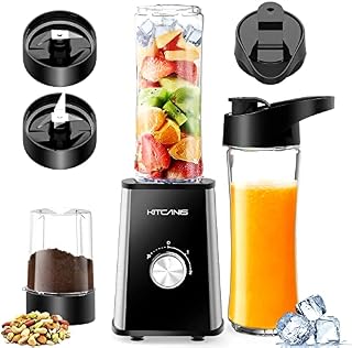 KITCANIS Mini smoothie 3 w 1, mikser stojący 600 W, blender elektryczny, 3 regulowane prędkości, 2 x przenośna butelka 600 ml i kubek do mielenia lodów, owoców, warzyw, orzechów