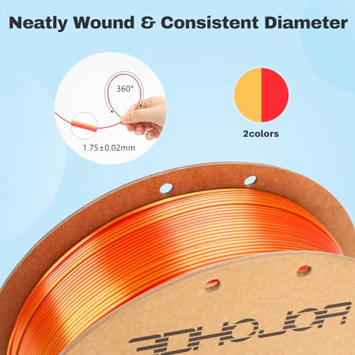 Image of 3DHoJor Silk PLA Filament 1.75mm Red Gold Dual Color PLA 3D Printer Filament 2 in 1 Coextrusion 1KG Spool(2.2lbs) 3D Printing Filament Dimensional Accuracy + /- 0.03mm Fits for Most FDM 3D Printers