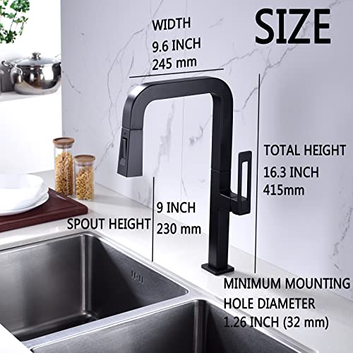 Kitchen Faucet With Pull Down Sprayer Square Shaped Brass Bar Sink Faucet Single Handle Kitchen Faucet, Matte Black #TOP5